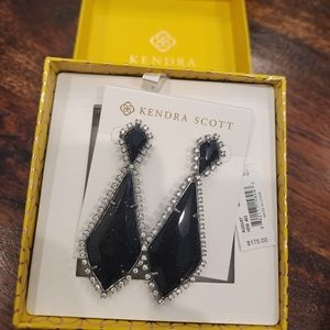 Kendra Scott August Blue Statement Earrings Dark Blue Goldstone Glass BNWT